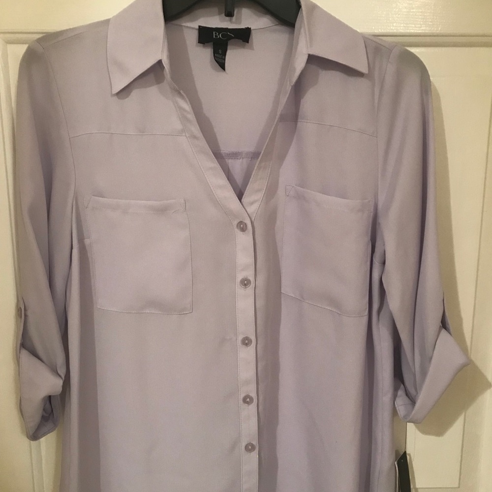 purple button down shirt